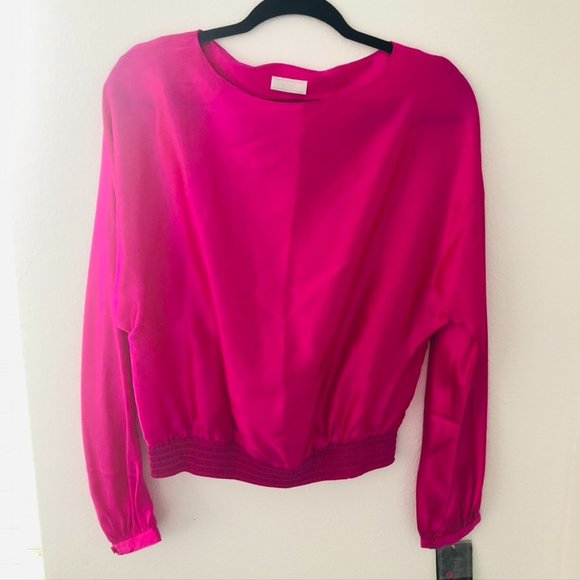 LABEL Womens 100% SILK PINK Long Sleeve BOAT NECK PULLOVER BLOUSE Top Size 12 - Picture 1 of 6
